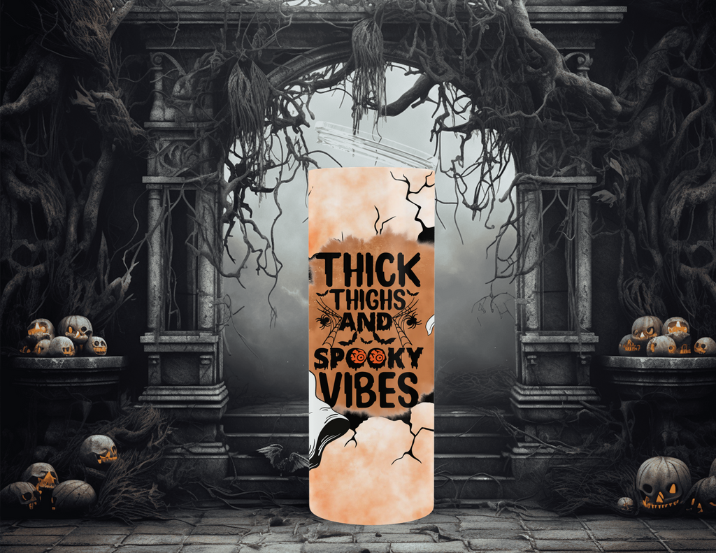 Halloween Thick Thighs and Spooky Vibes 20 oz Skinny Sublimation Tumbler