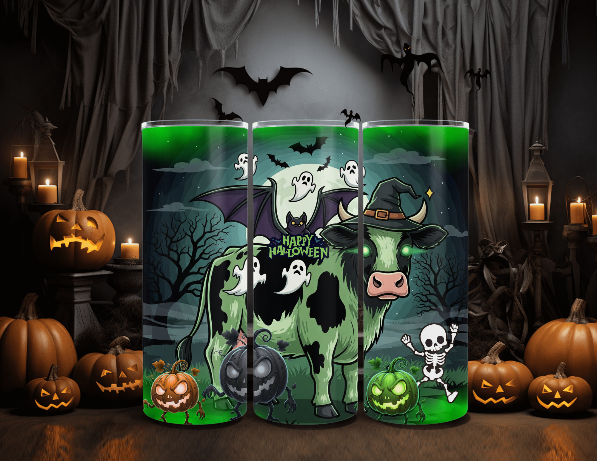 Halloween Alien Cow 20oz Skinny Sublimation Tumbler