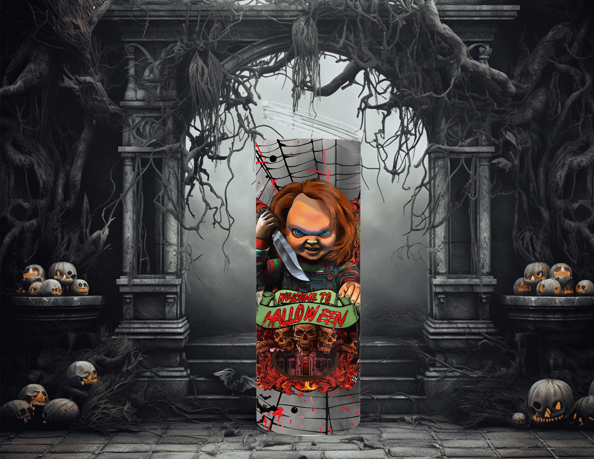 Horror Character Welcome to Halloween 20oz Skinny Sublimation Tumbler