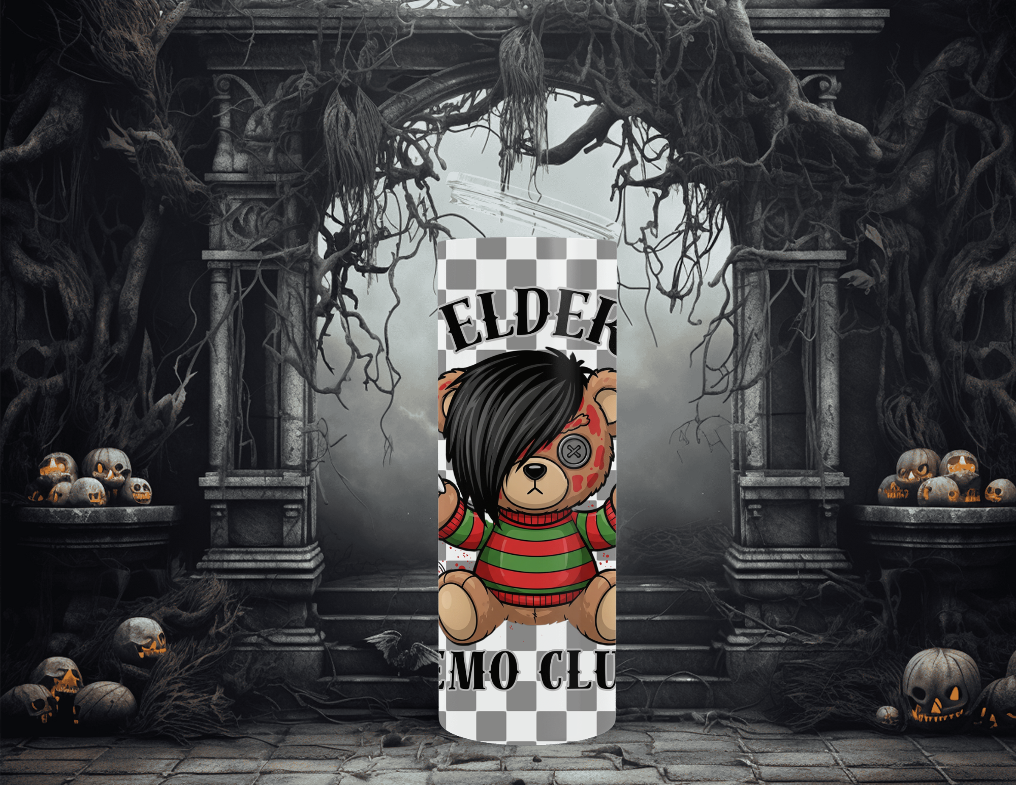 Halloween Elder Emo Club Freddy Bear 20oz Skinny Sublimation Tumbler