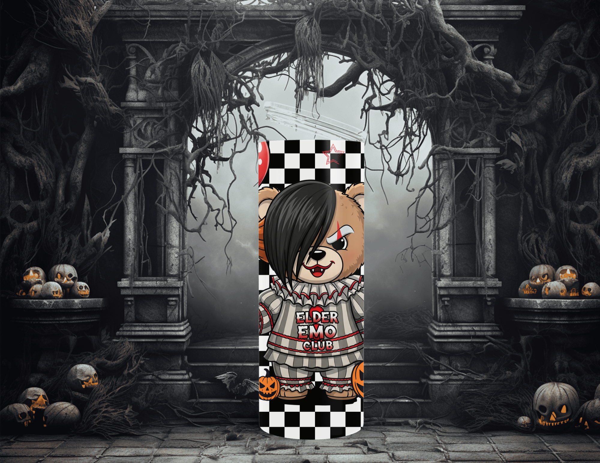 Halloween Elder Emo Club Clown Bear 20oz Skinny Sublimation Tumbler