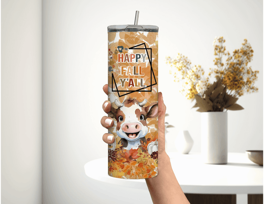 Happy Fall Yall Cow 20 oz Skinny Tumbler