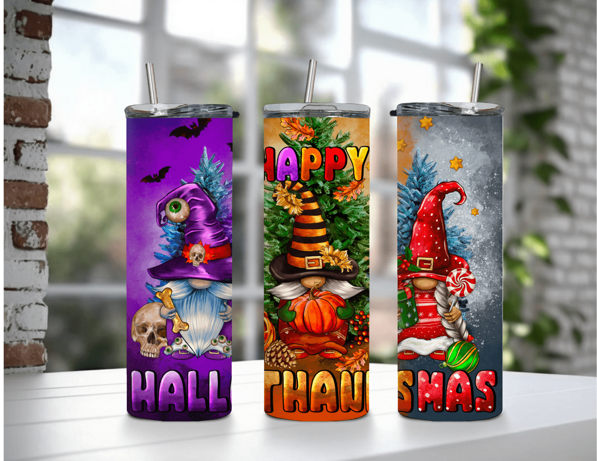 Happy Hallothanksmas Vaso delgado de 20 oz
