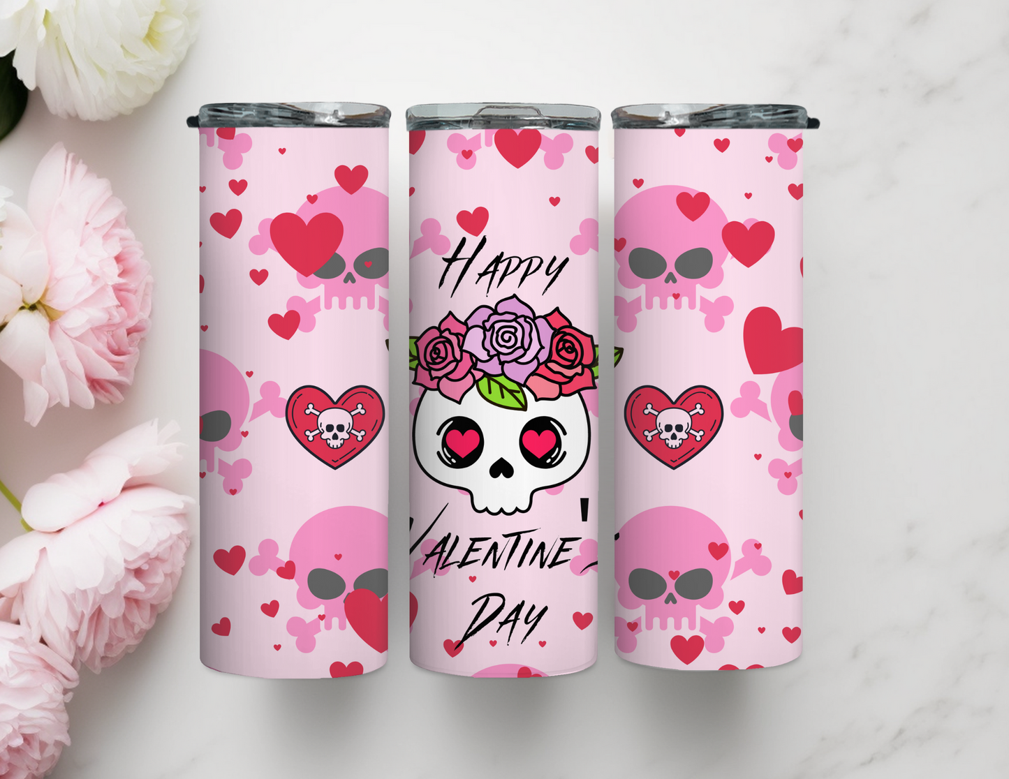 Happy Valentine's Day Skull 20 oz Skinny Tumbler