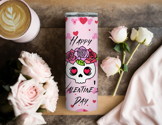 Happy Valentine's Day Skull 20 oz Skinny Tumbler