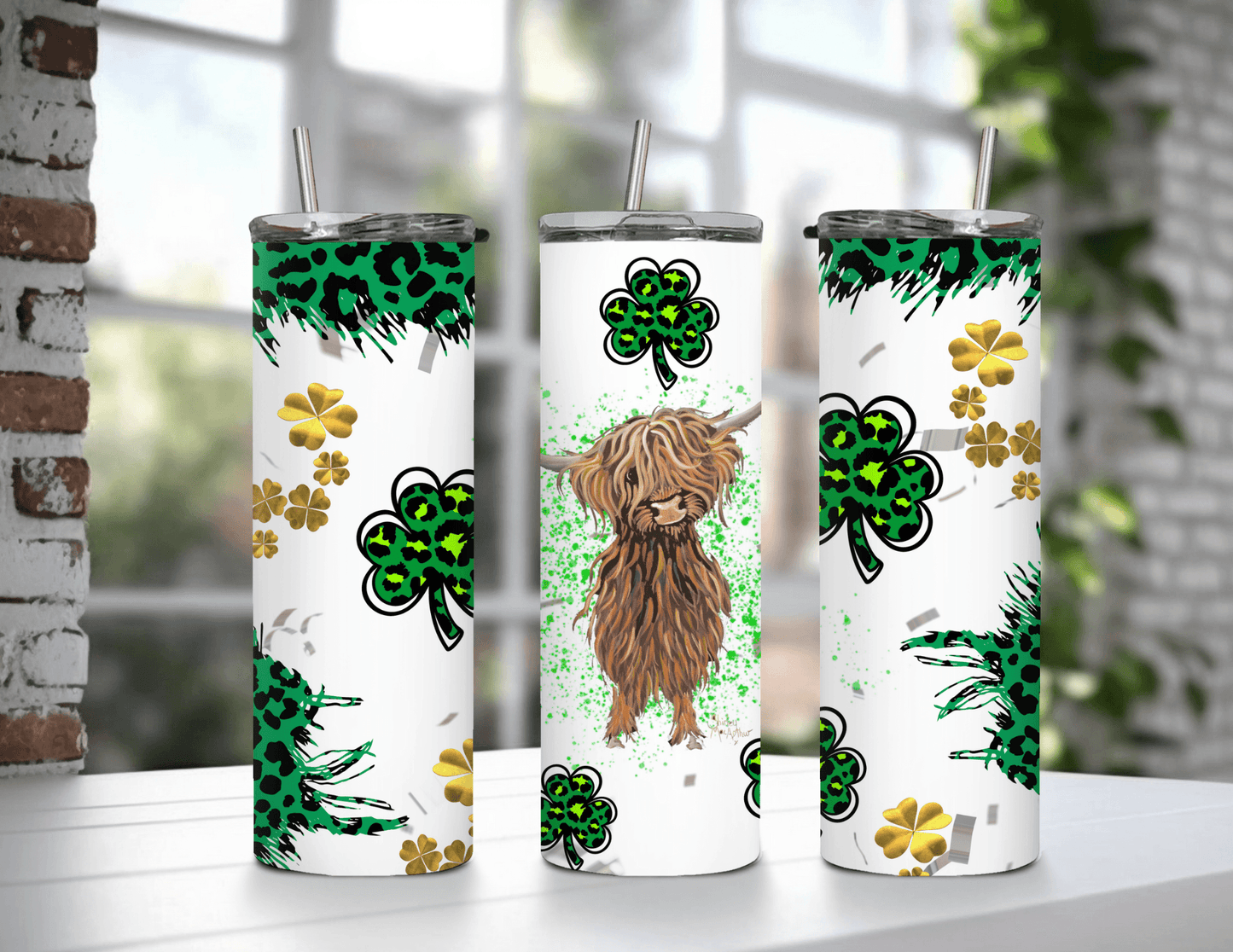 Highland Cow Irish Leopard Print 20 oz Skinny Tumbler