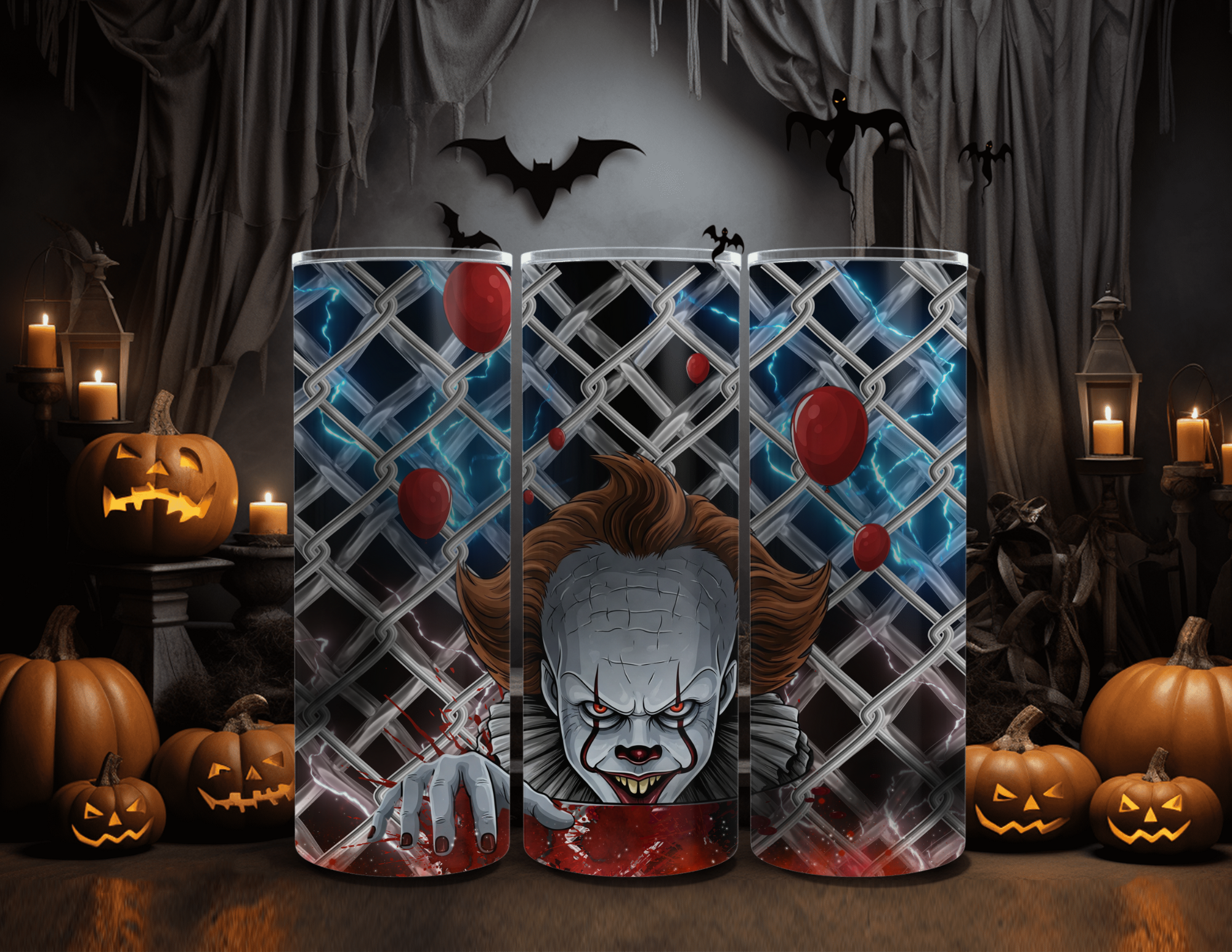 Horror Character Balloon Fence 20oz Skinny Sublimation Tumbler