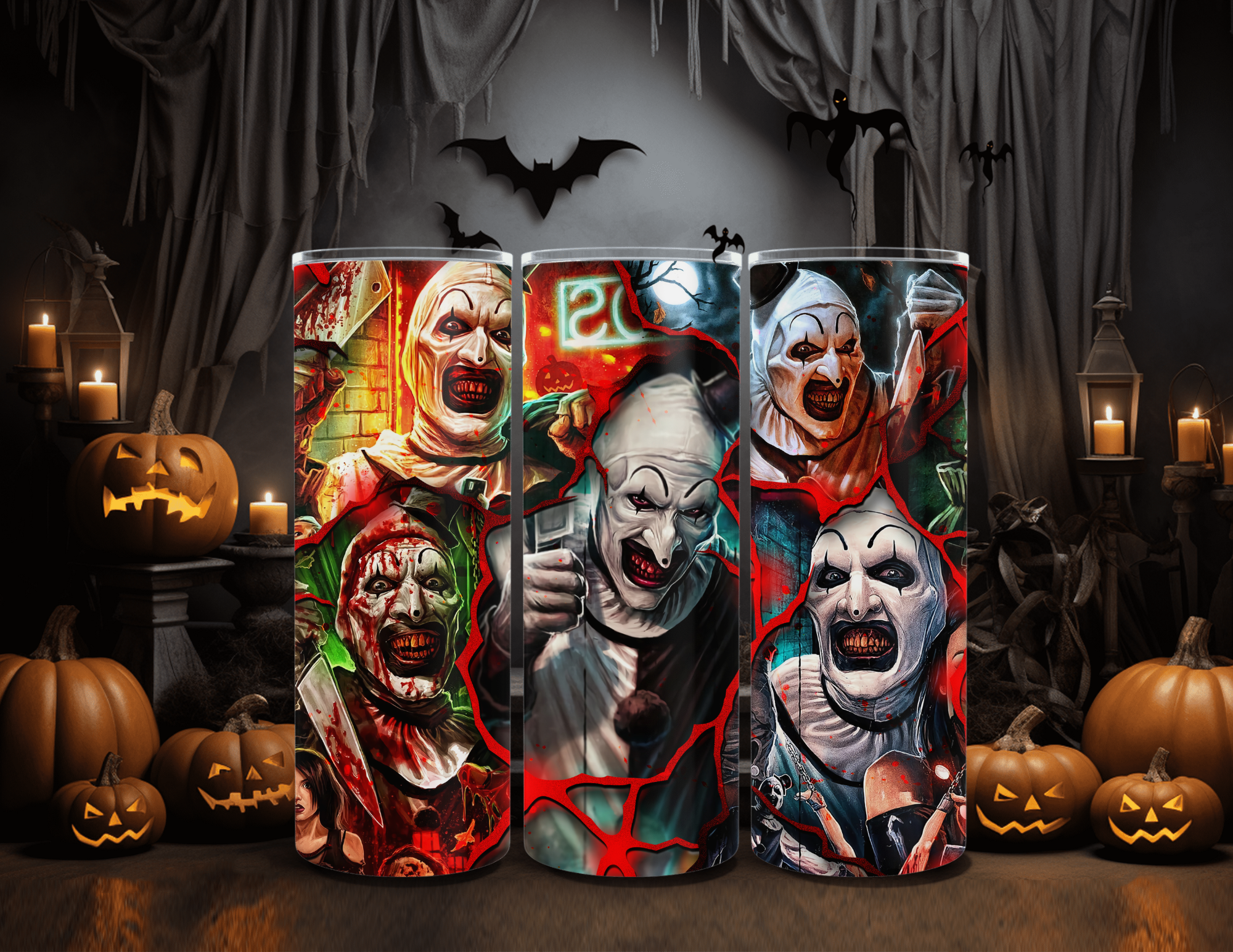 Horror Character Clown Collage 20oz Skinny Sublimation Tumbler