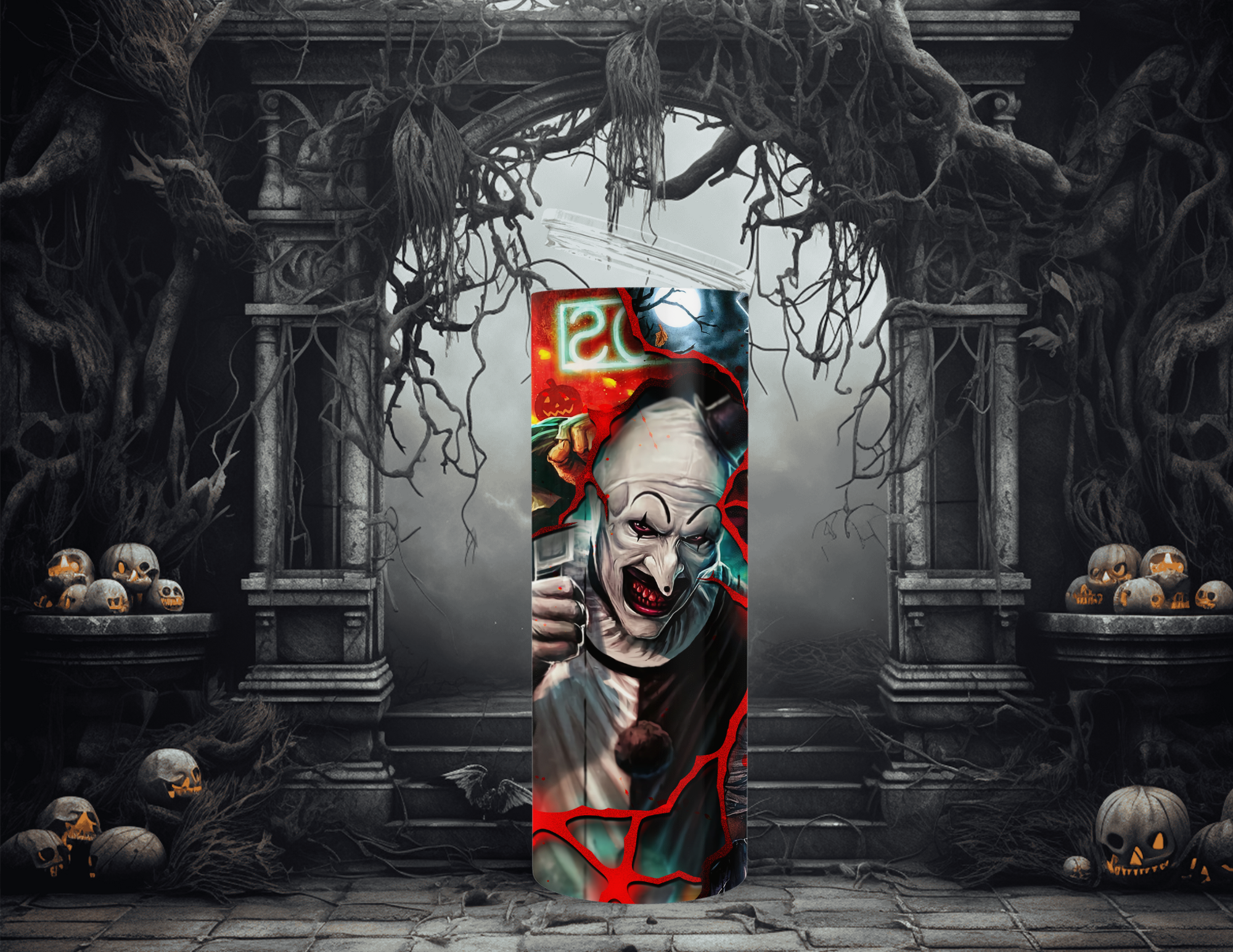 Horror Character Clown Collage 20oz Skinny Sublimation Tumbler