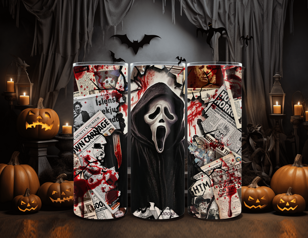 Horror Character Ghost Newspaper 20oz Skinny Sublimation Tumbler