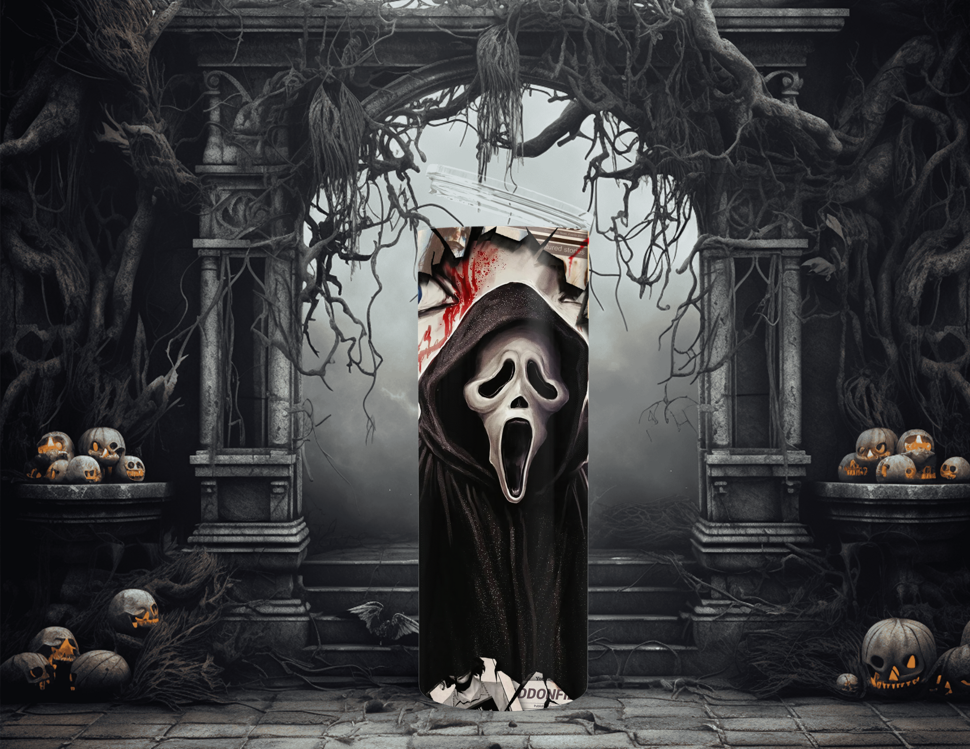 Horror Character Ghost Newspaper 20oz Skinny Sublimation Tumbler