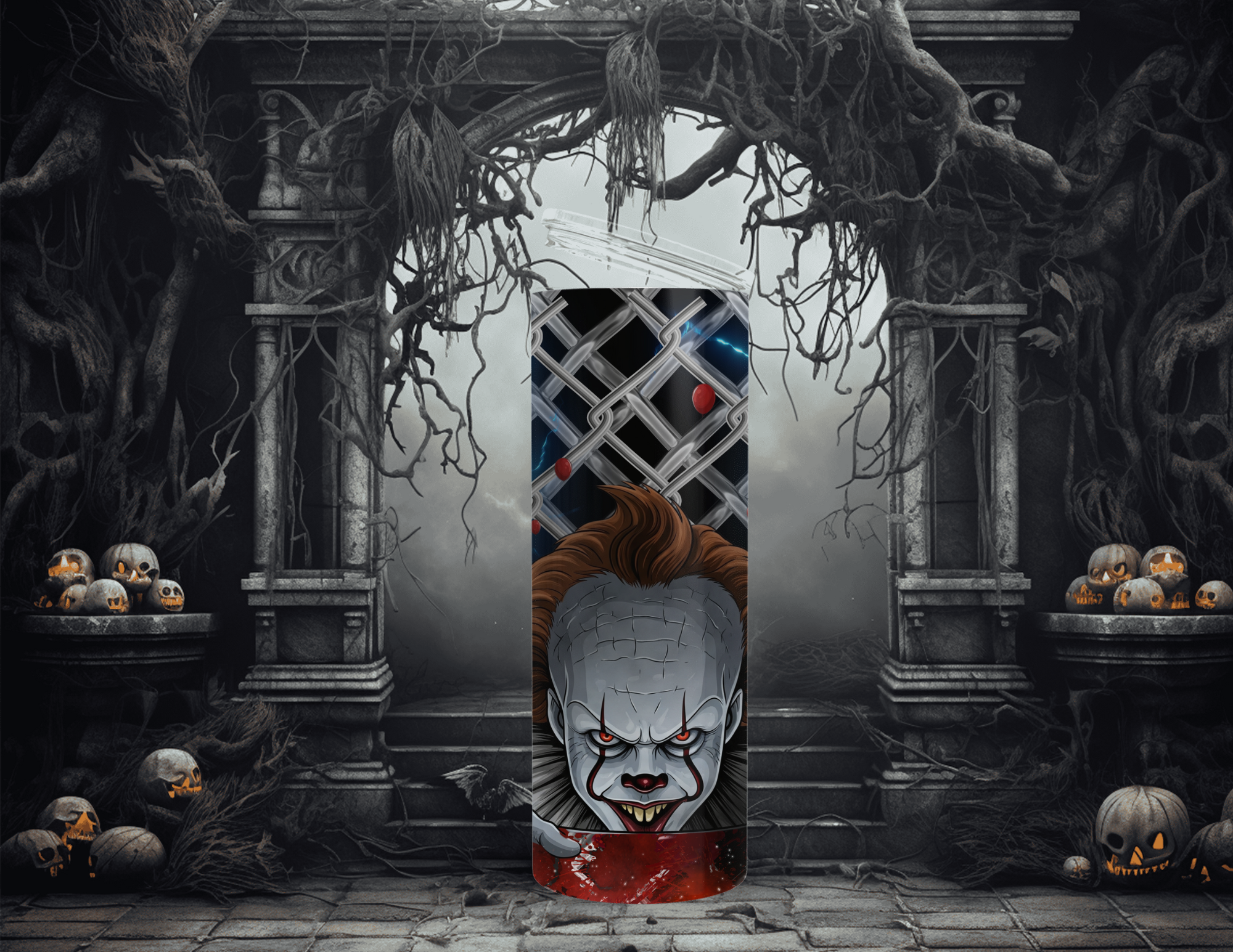 Horror Character Balloon Fence 20oz Skinny Sublimation Tumbler