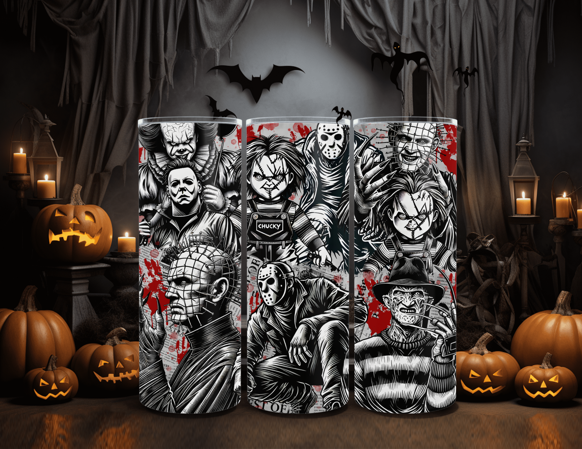 Horror Guys Mix Black and White 20oz Skinny Sublimation Tumbler