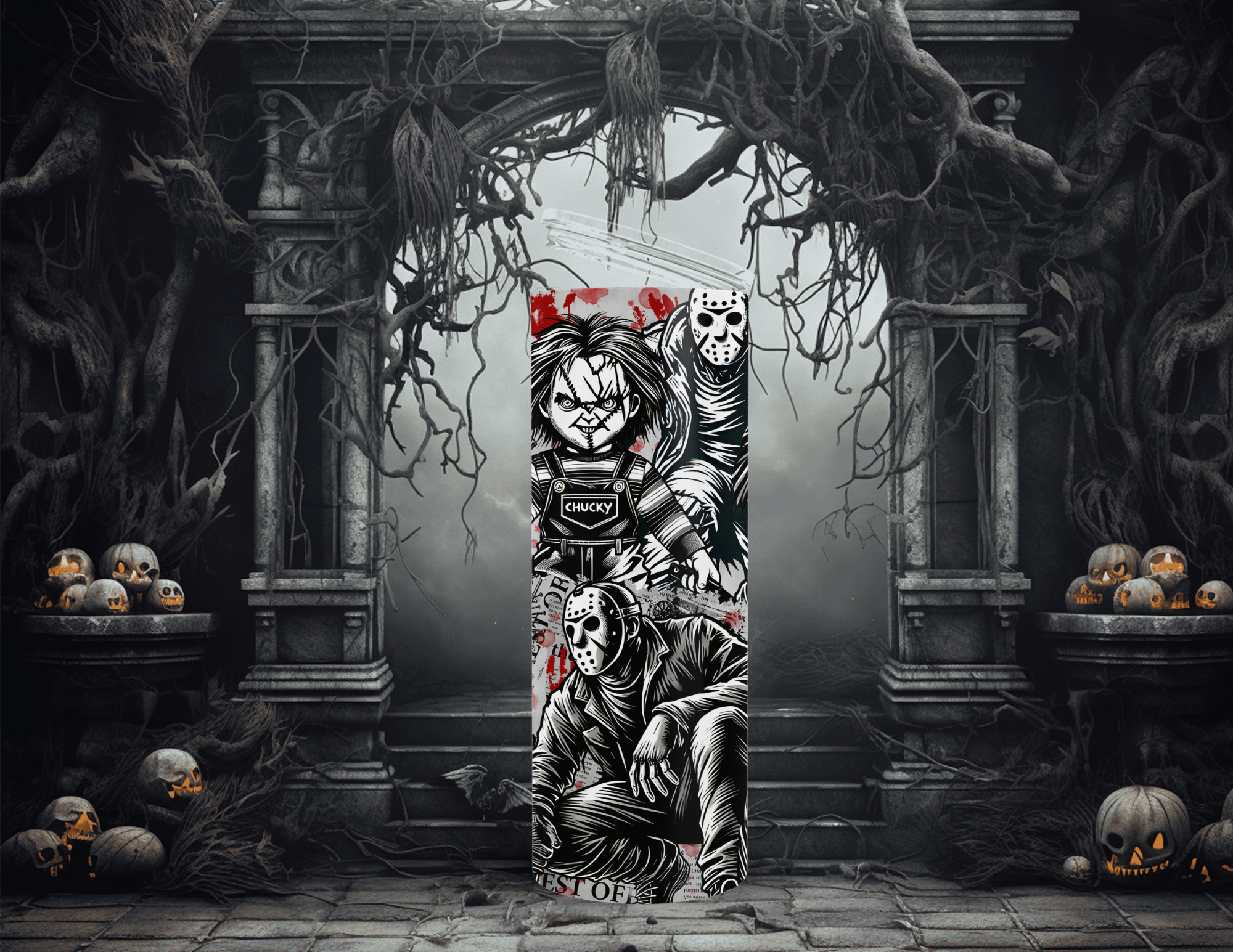 Horror Guys Mix Black and White 20oz Skinny Sublimation Tumbler