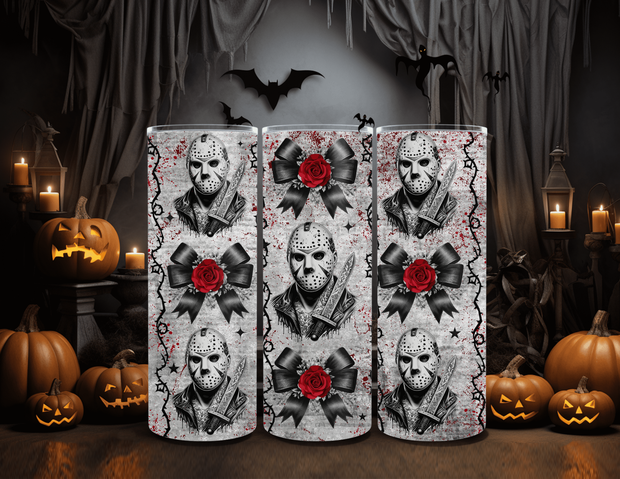 Horror Killer Masked Romance 20oz Skinny Sublimation Tumbler
