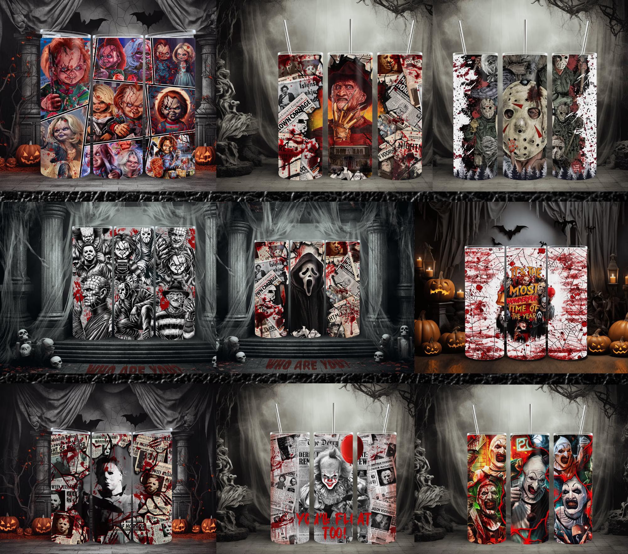 Horror Tumbler 20 oz Skinny Tumbler Gift Set
