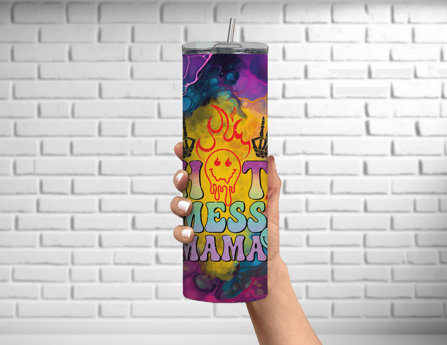 Vaso delgado de 20 oz con colores brillantes de Hot Mess Mama