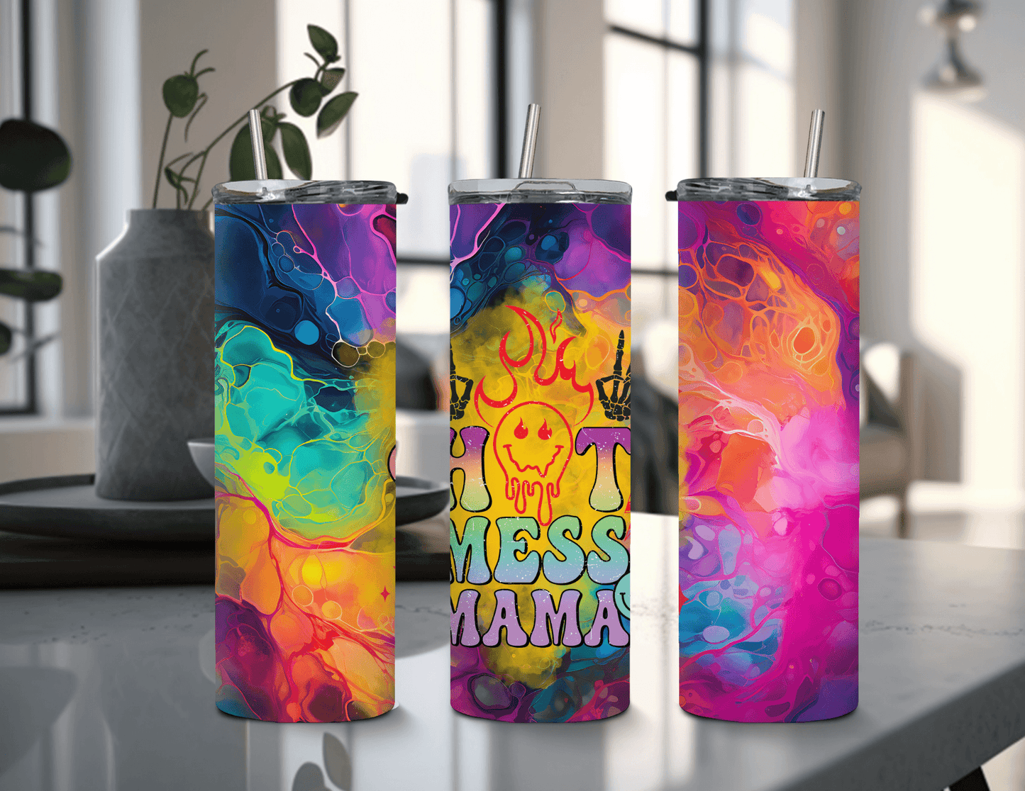 Hot Mess Mama Bright Colors 20 oz Skinny Tumbler