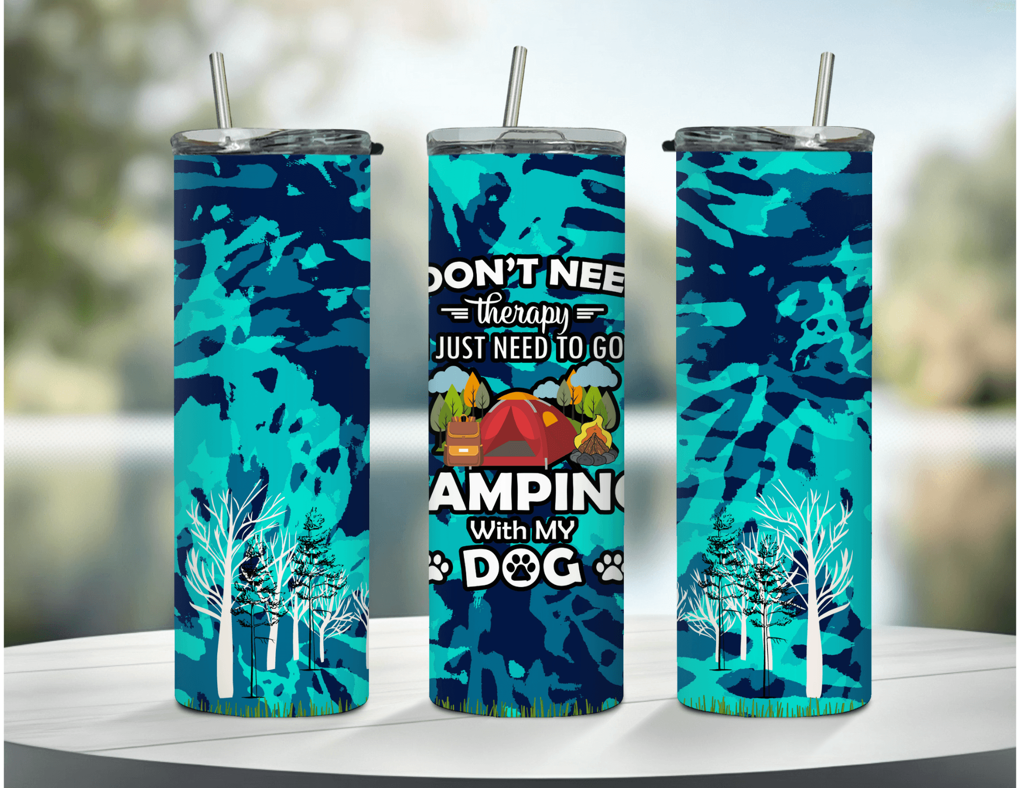 I Don't Need Therapy I Just Need to go Camping with My Dog 20 oz Skinny Tumbler