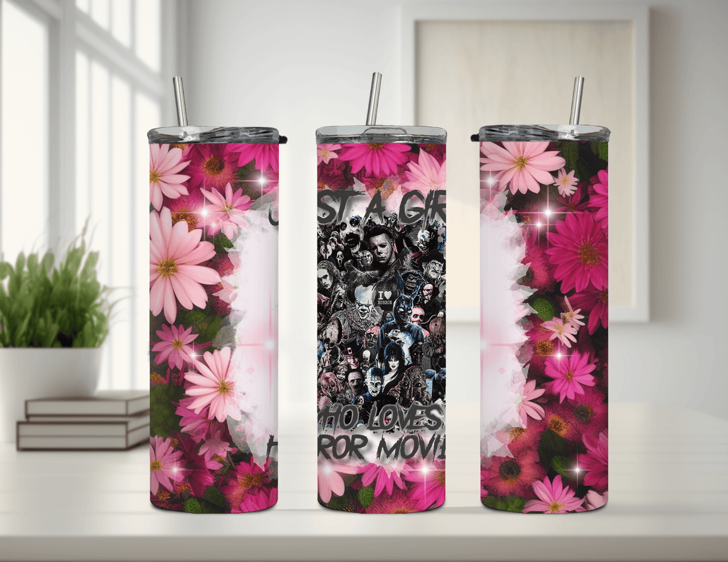 Just a Girl Who Loves Horror Movies 20 oz Skinny Tumbler