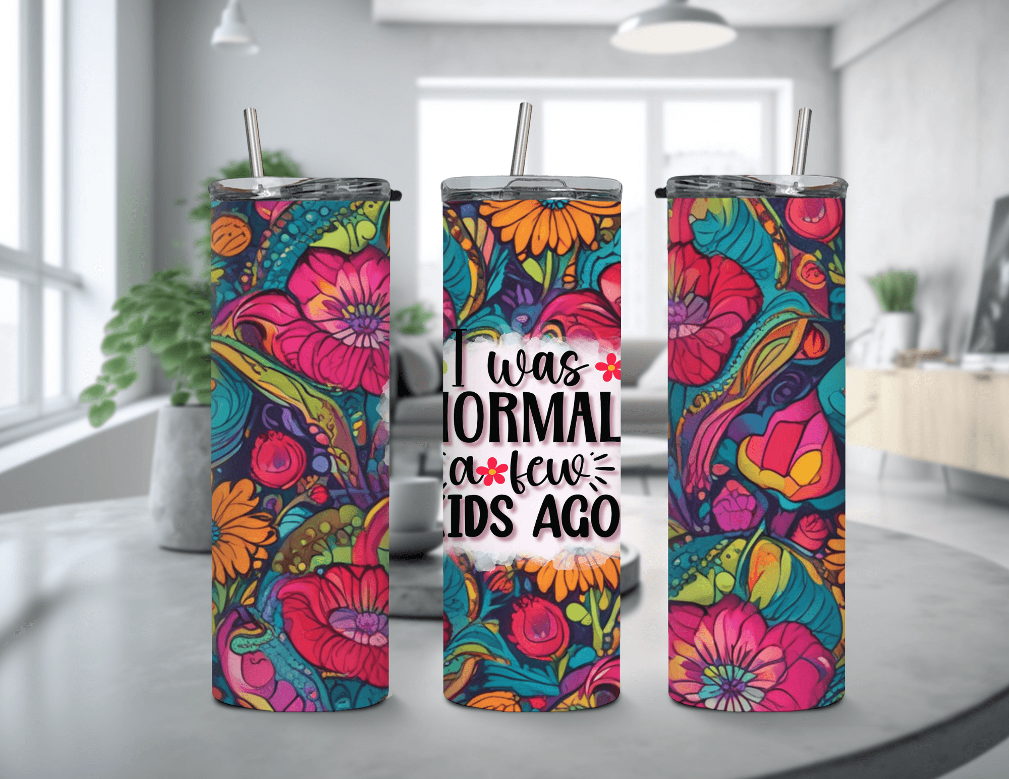 Mom Tumbler Bright Colors 20 oz Skinny Tumbler