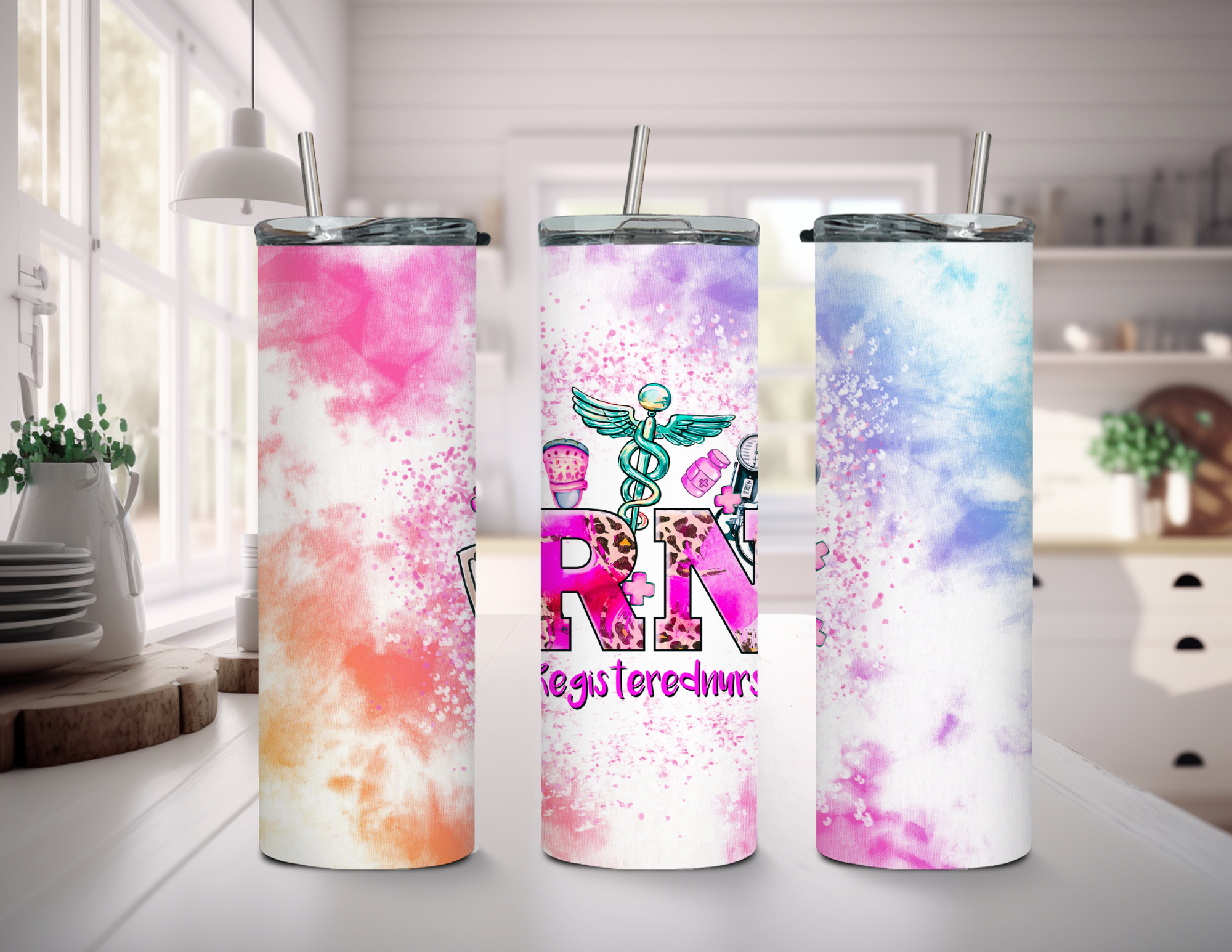 Nurse RN Tie Dye Pink Tumbler