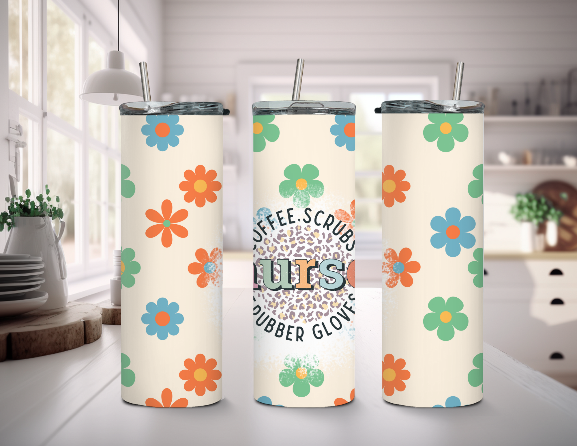 Nurse Coffee Scrubs and Rubber Gloves Tumbler