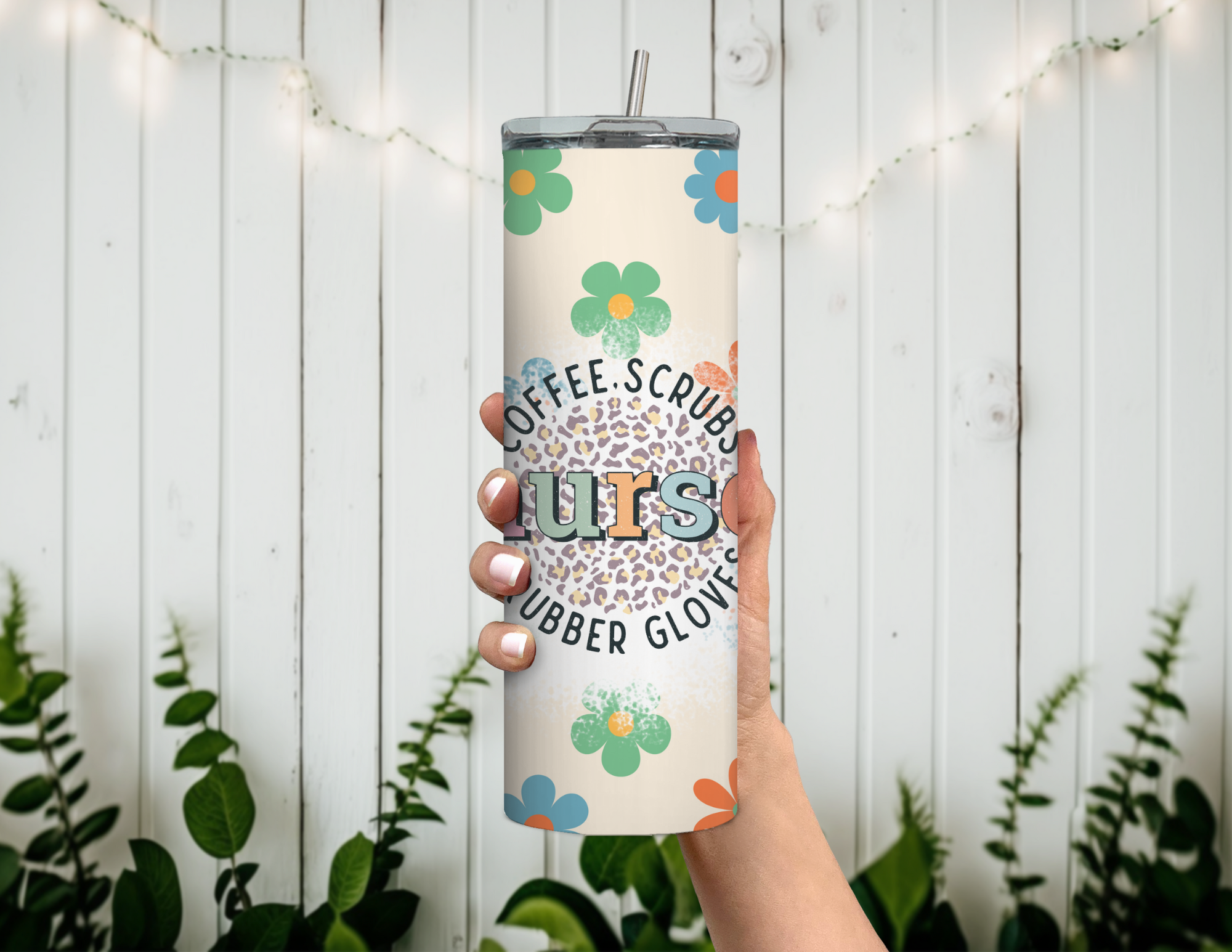Nurse Coffee Scrubs and Rubber Gloves Tumbler