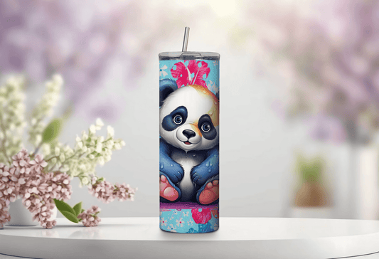 Vaso estrecho de 20 oz con diseño de Panda bajo la lluvia