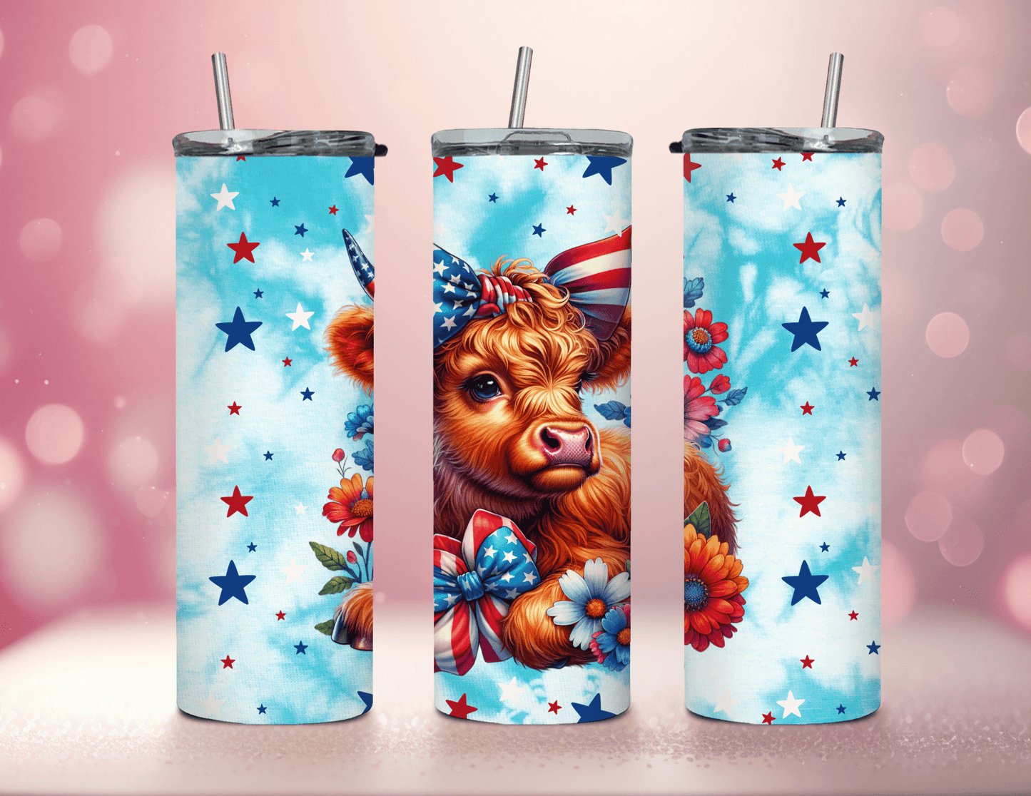 Patriotic Highland Cow 20 oz Skinny Tumbler