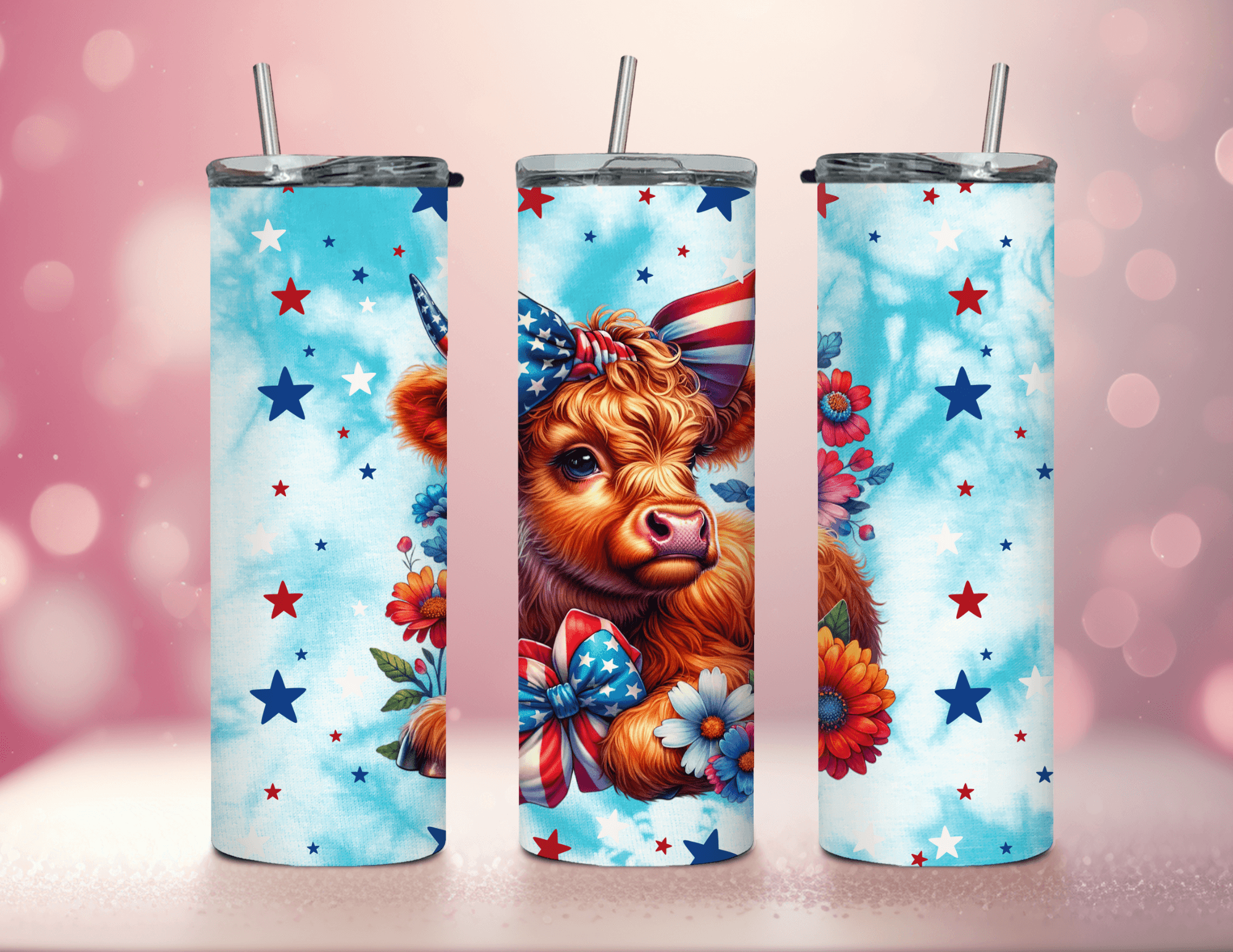 Patriotic Highland Cow 20 oz Skinny Tumbler