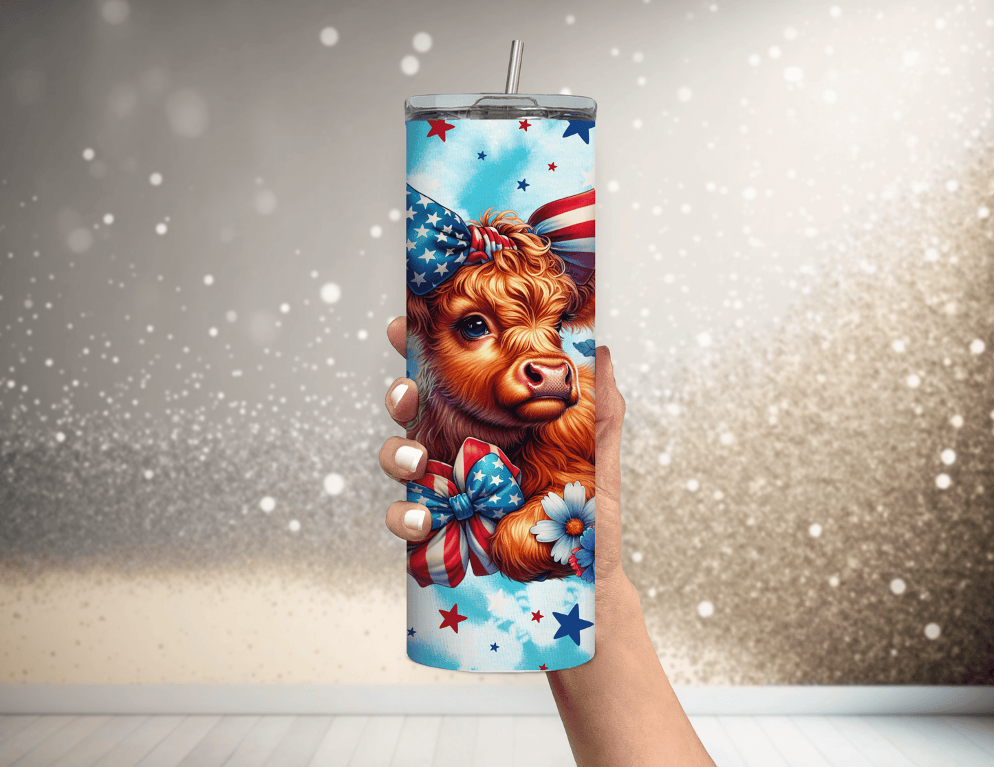 Patriotic Highland Cow 20 oz Skinny Tumbler