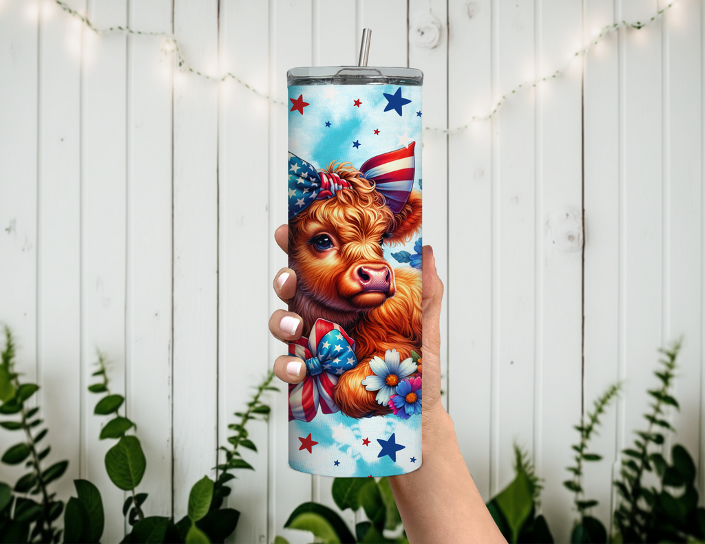 Patriotic Highland Cow 20 oz Skinny Sublimation Tumbler
