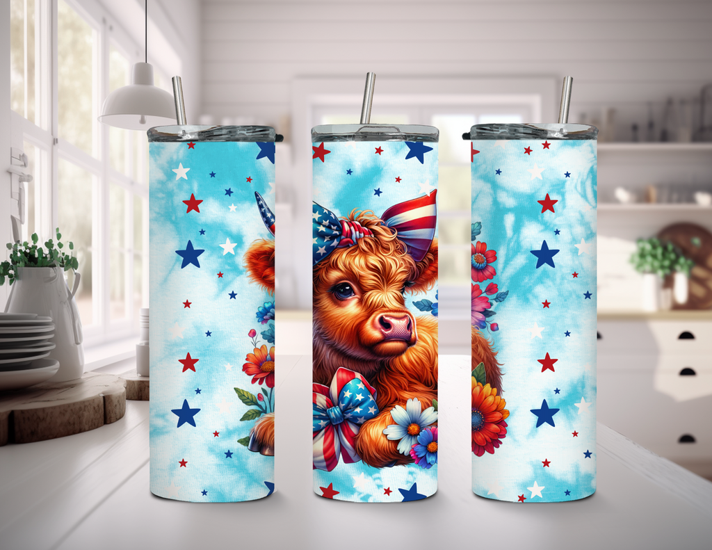 Patriotic Highland Cow 20 oz Skinny Sublimation Tumbler