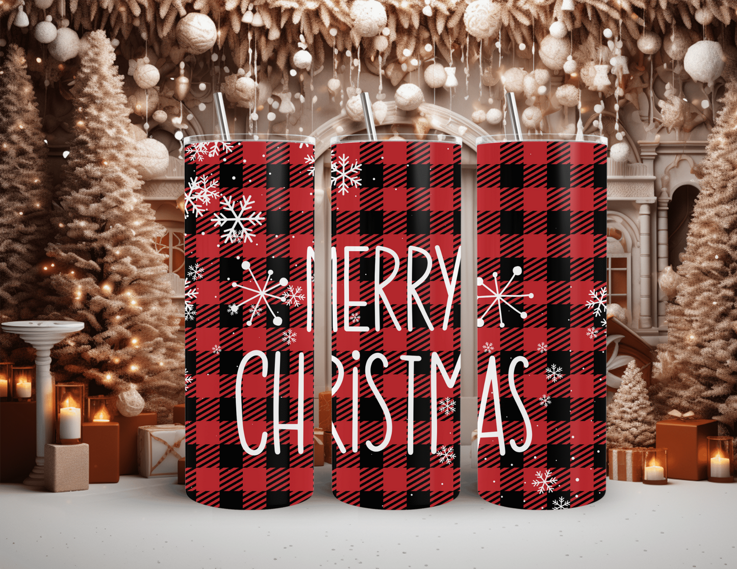 Plaid Merry Christmas 20 oz Skinny Tumbler