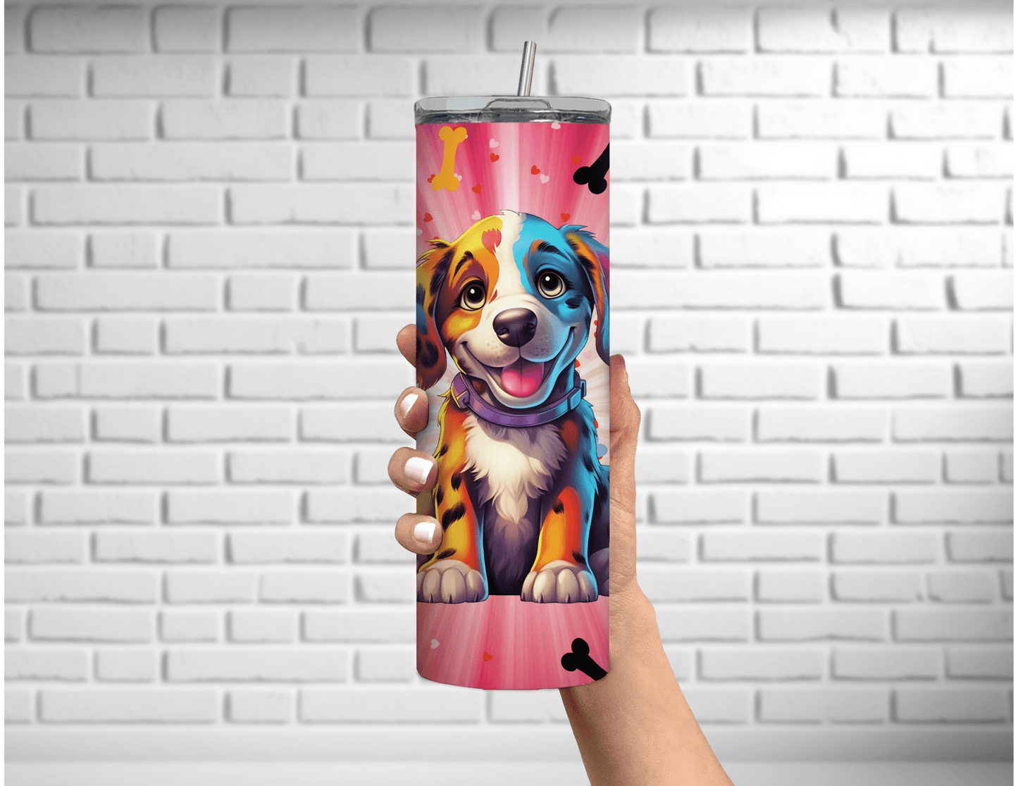 Vaso delgado de 20 oz con diseño de Puppy Love