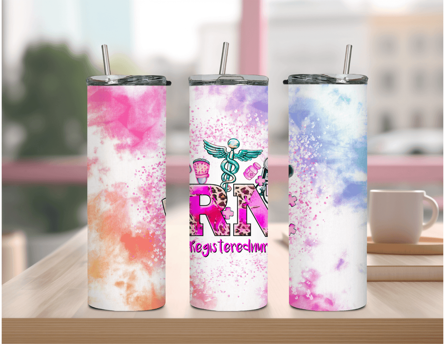 Nurse RN Tie Dye Pink 20 oz Skinny Tumbler