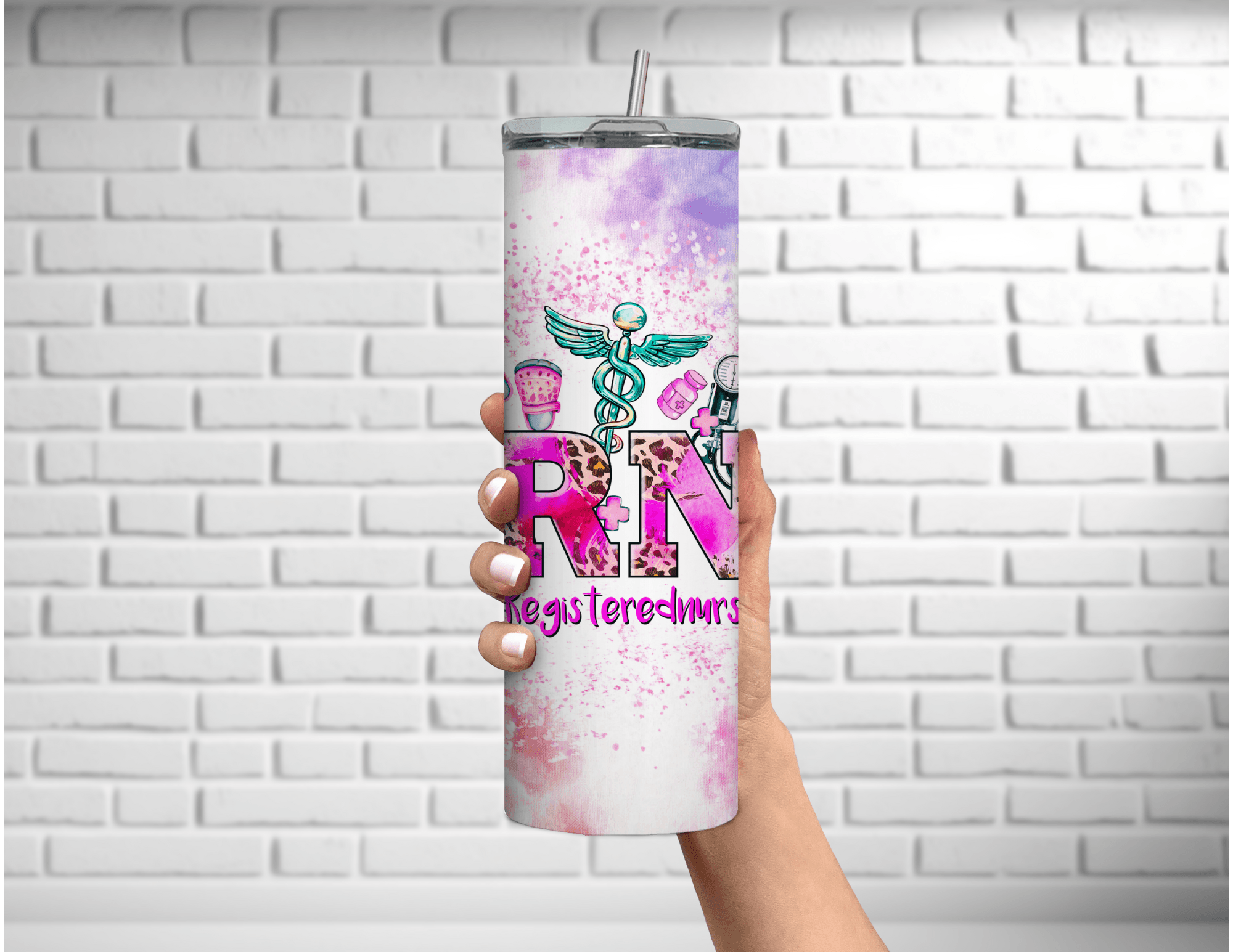 Vaso angosto teñido anudado rosa de 20 oz para enfermera RN