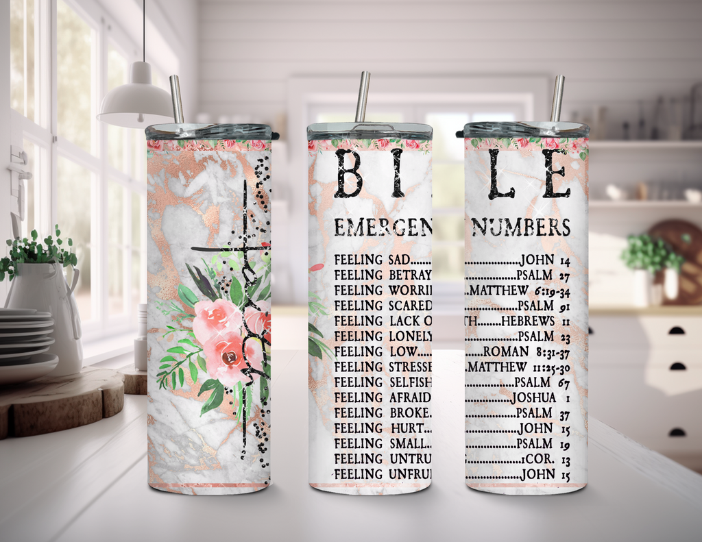 Religious Bible Emergency Numbers 20 oz Skinny Tumbler