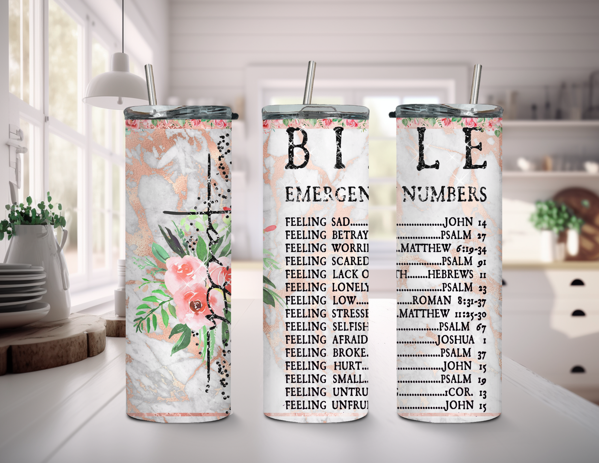 Religious Bible Emergency Numbers 20 oz Skinny Tumbler