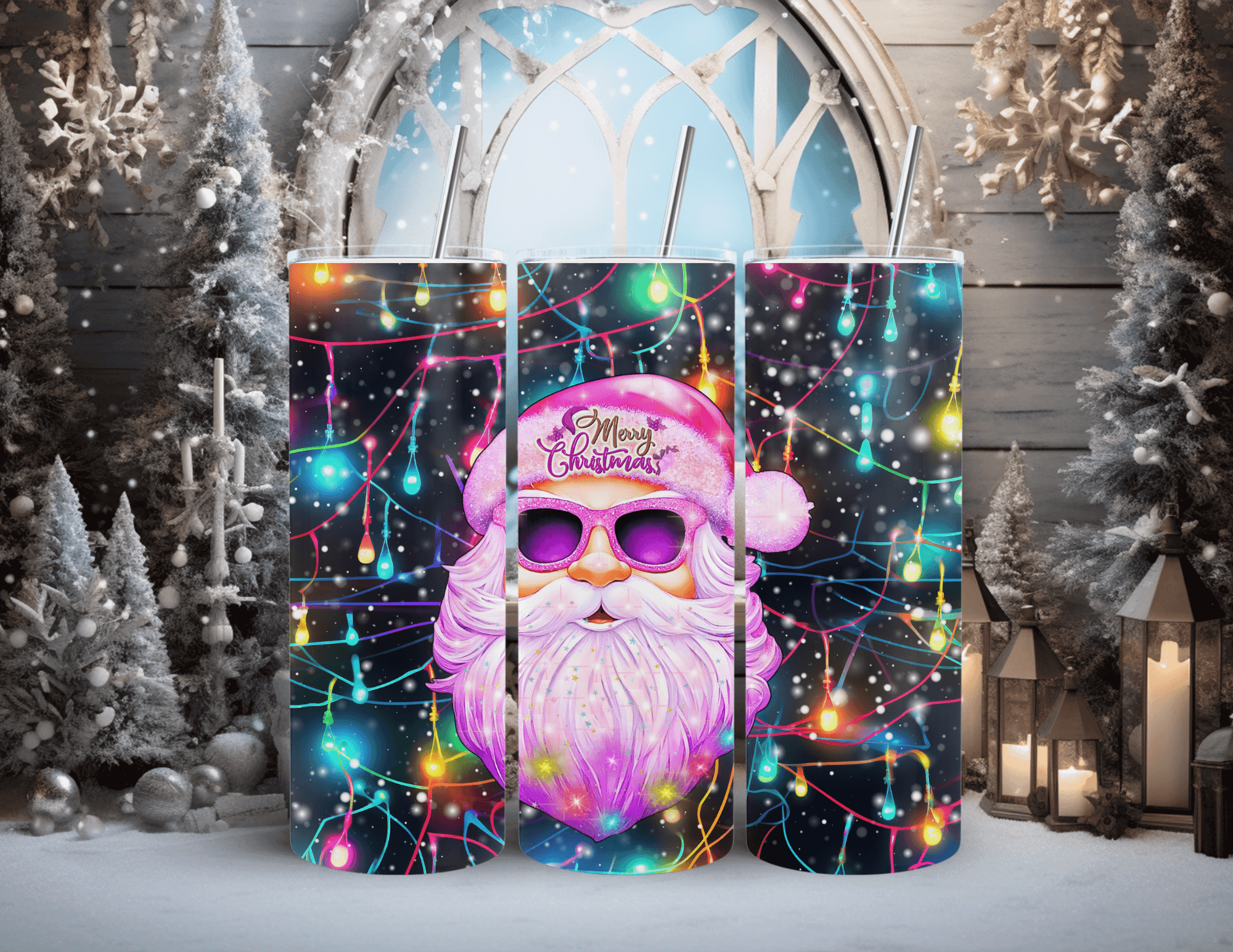 Santa Neon Lights 20 oz Skinny Tumbler
