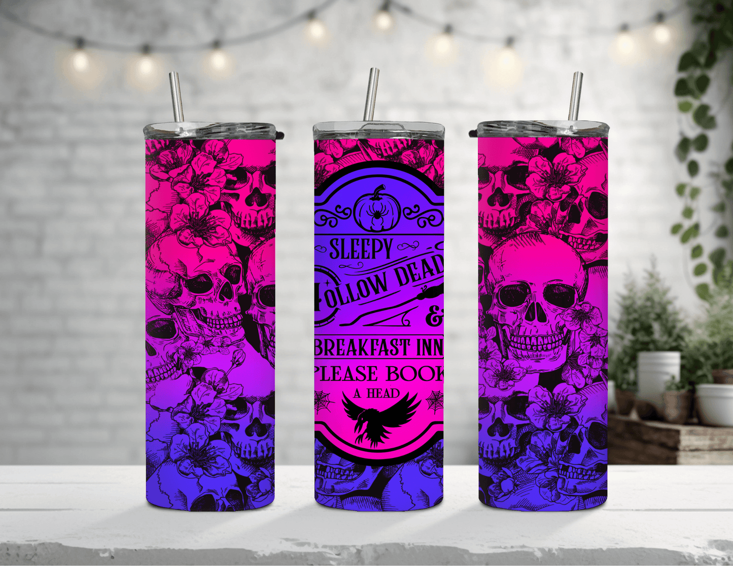 Sleepy Hollow Pink and Purple Skulls 20 oz Skinny Tumbler