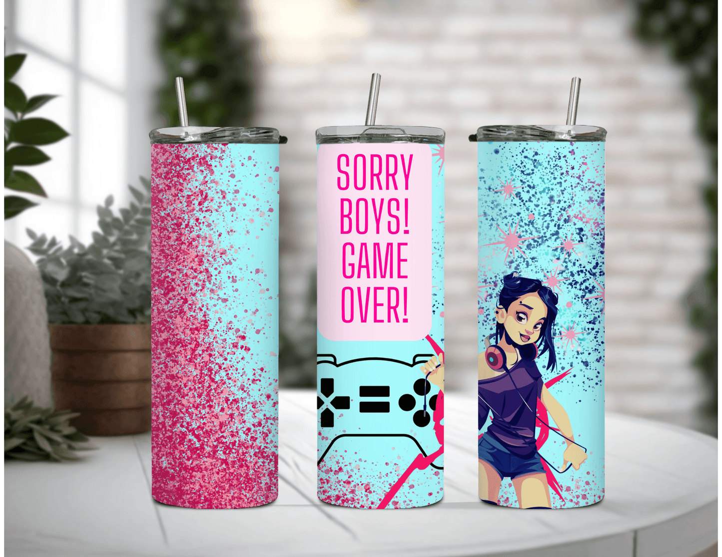 Sorry Boys Game Over 20 oz Skinny Tumbler