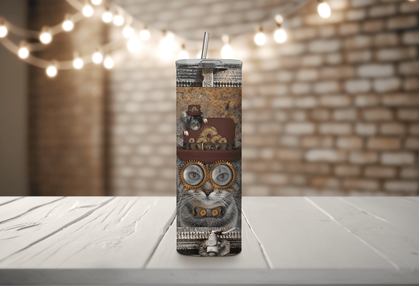 Steampunk Cat Vintage 20 oz Skinny Tumbler