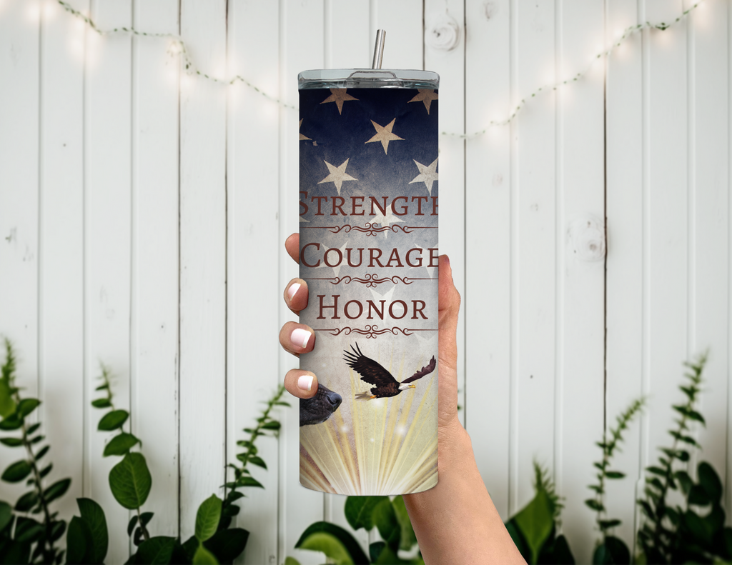 Strength Courage Honor 20 oz Skinny Sublimation Tumbler