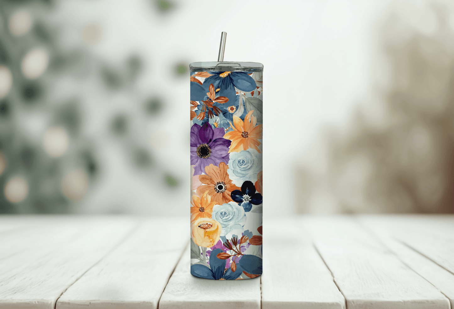 Vaso delgado de 20 oz con diseño de flores de verano