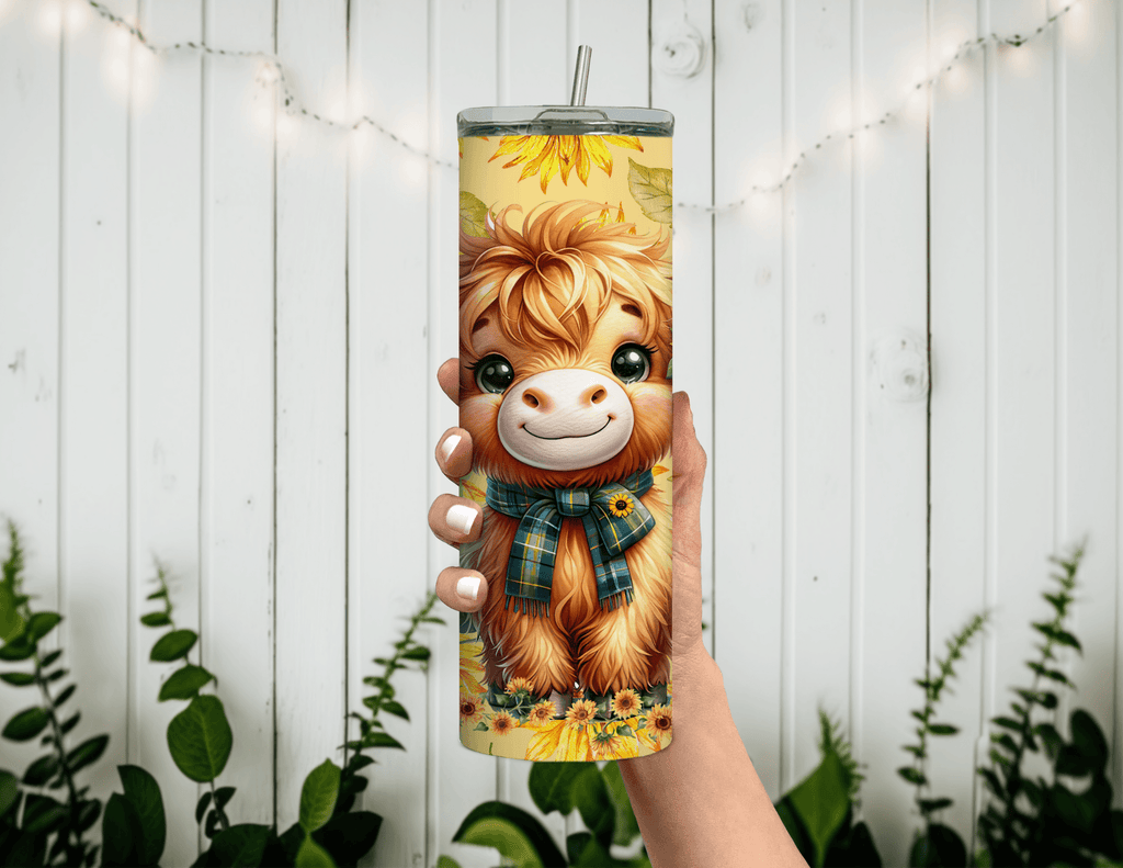 Highland Cow Sunflowers 20 oz Skinny Tumbler