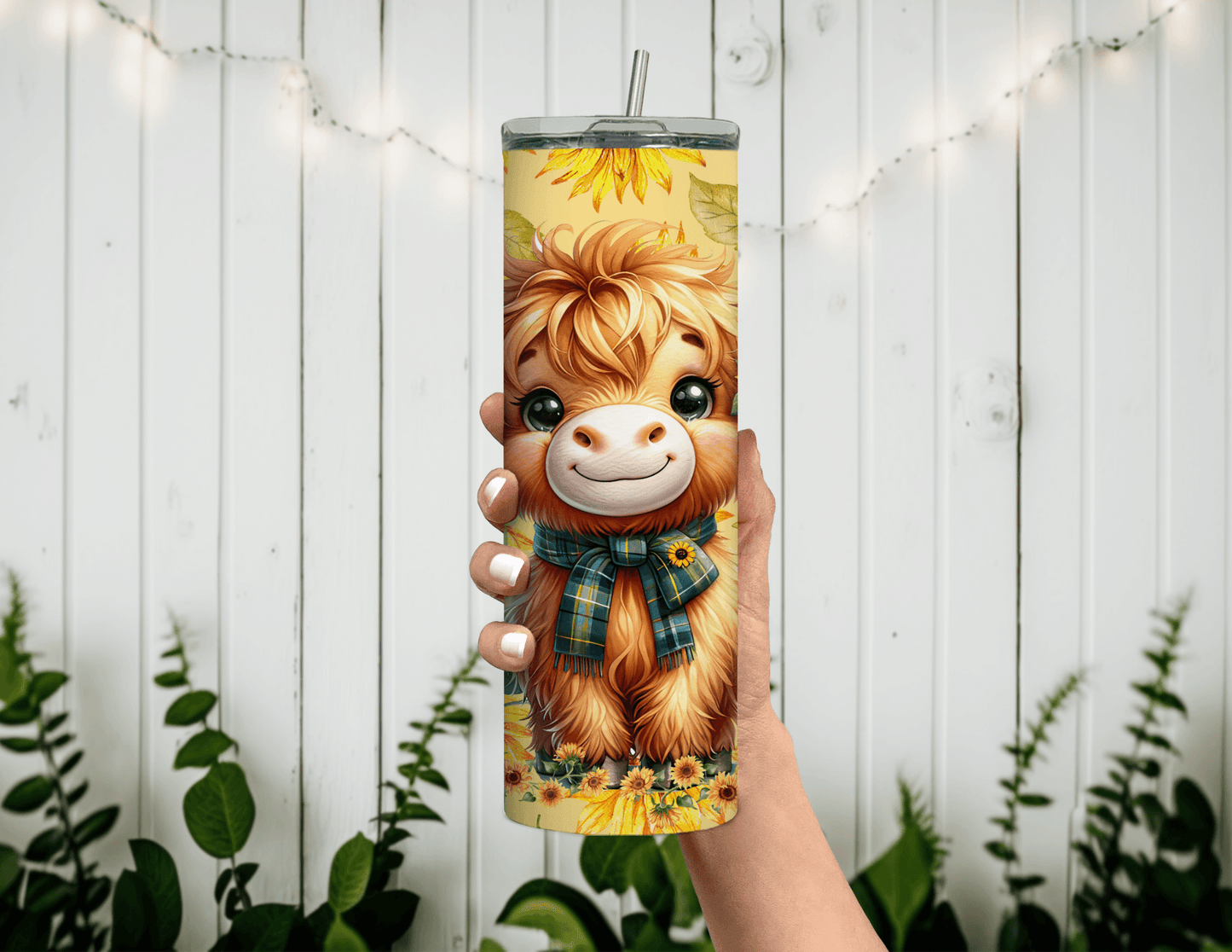 Highland Cow Sunflowers 20 oz Skinny Tumbler