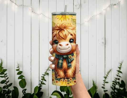 Highland Cow Sunflowers 20 oz Skinny Tumbler