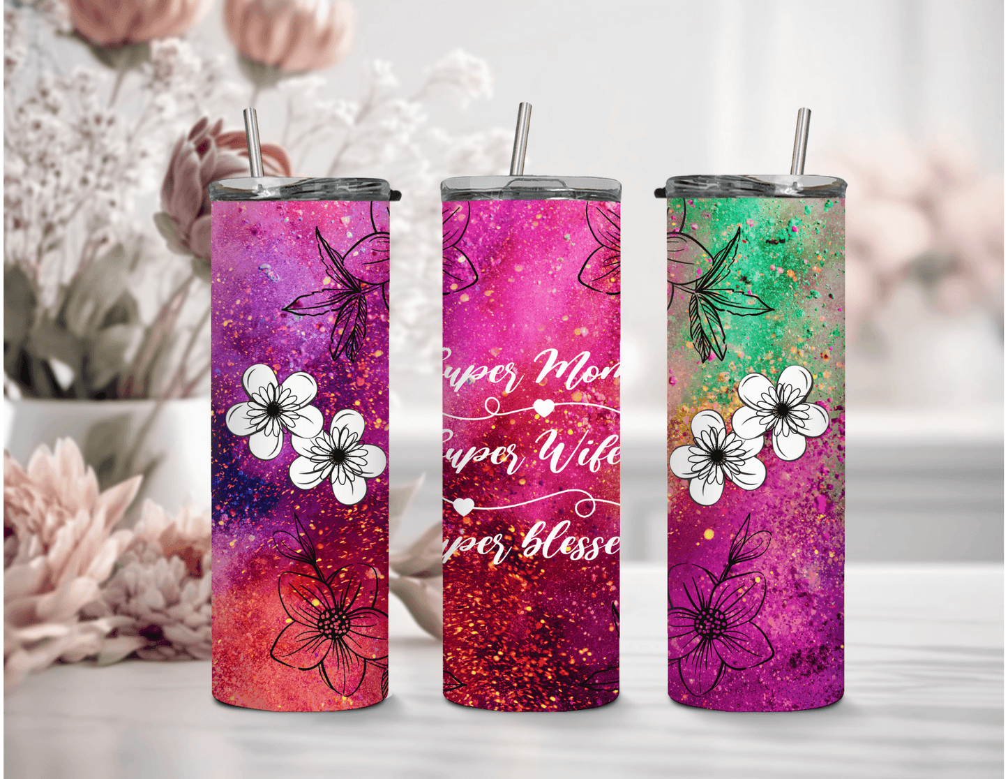 Super Mom Super Wife 20 oz Skinny Tumbler